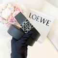 LOEWE 雙面皮帶 銀扣黑棕 3.5cm_1