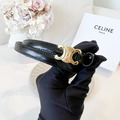 CELINE 凱旋門皮帶 1.3cm 黑金