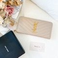 YSL 拉鍊長夾 奶茶金