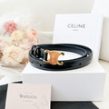 CELINE 光滑小牛皮凱旋門 皮帶 1.8cm 黑_6