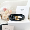 CELINE 光滑小牛皮凱旋門 皮帶 1.8cm 黑_5