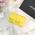 CHANEL COCO 荔枝牛單層卡包 黃淡金