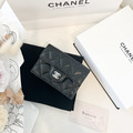 CHANEL MINI 三折短夾 黑牛