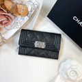 CHANEL BOY 單層卡包 黑銀