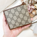 GUCCI 老花圓標零錢袋短夾 棕_4