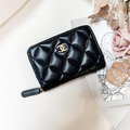 CHANEL ㄇ字拉鍊零錢包 黑金羊