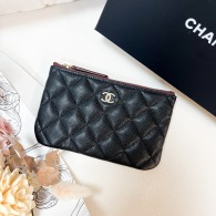 CHANEL 一字拉鍊零錢包 淡金