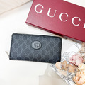 GUCCI 黑老花圓標拉鍊長夾_1