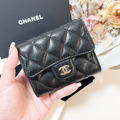CHANEL CF 新款迷你三折短夾 黑金牛_1
