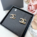 CHANEL 半鑽雙C耳針 耳環 復古金_2