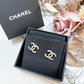 CHANEL 雙C半鑽耳針 耳環 銀_1