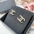 CHANEL 雙C半鑽耳針 耳環 銀_2
