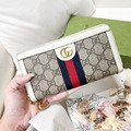 GUCCI 老花拉鍊長夾 白邊_1