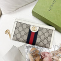 GUCCI 老花拉鍊長夾 白邊