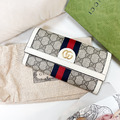 GUCCI 老花翻蓋長夾 白邊