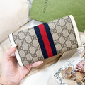 GUCCI 老花翻蓋長夾 白邊_2
