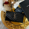YSL 信封扣式長夾 黑銀