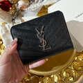 YSL 對開大零錢袋短夾 黑銀