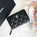CHANEL ㄇ字拉鍊錢包 黑金牛