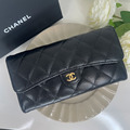 [二手] CHANEL 信封長夾 黑金荔枝牛皮