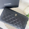 [二手] CHANEL CF 拉鍊長夾 羊皮黑金