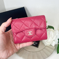 [二手] CHANEL CF雙層卡包 桃紅羊皮金釦_1