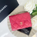 [二手] CHANEL CF雙層卡包 桃紅羊皮金釦