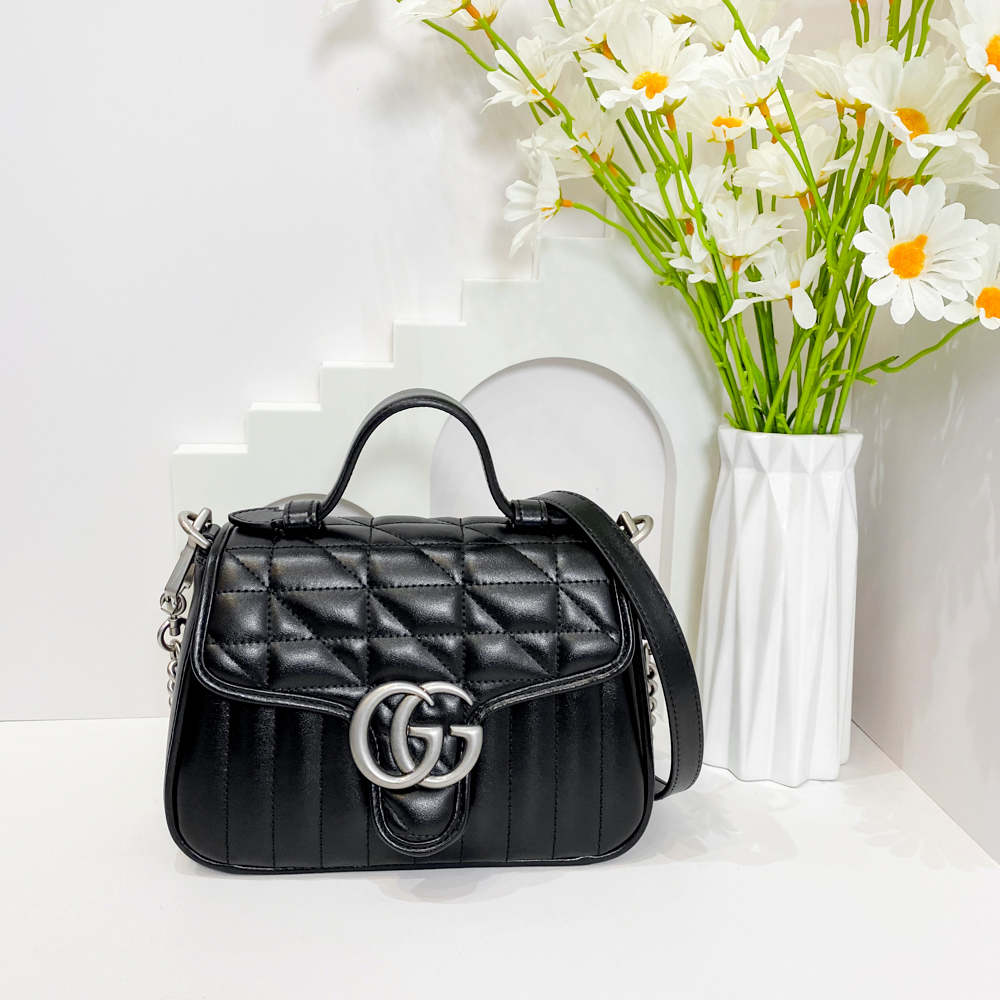GUCCI GG Marmont 馬夢手提包 21cm 黑銀