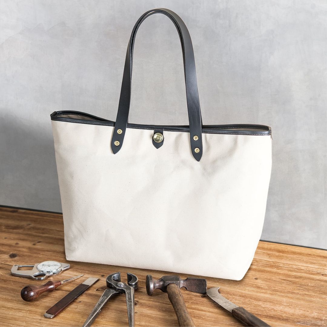 【Takumics】Smith Bag 石蠟帆布包 托特包 黑色植鞣革 橫式 M號