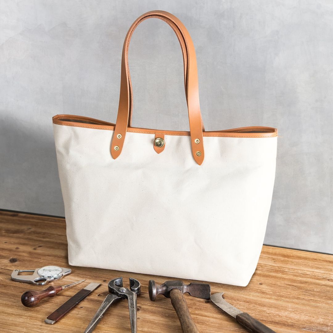 【Takumics】Smith Bag 石蠟帆布包 托特包 駝色植鞣革 橫式 M號