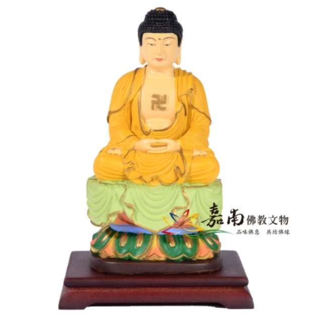 坐姿阿彌陀佛-彩繪波麗佛像(3寸3)(底座顏色隨機)