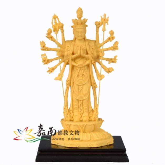 站姿千手觀音-原木色波麗佛像(3寸8)(底座顏色隨機)