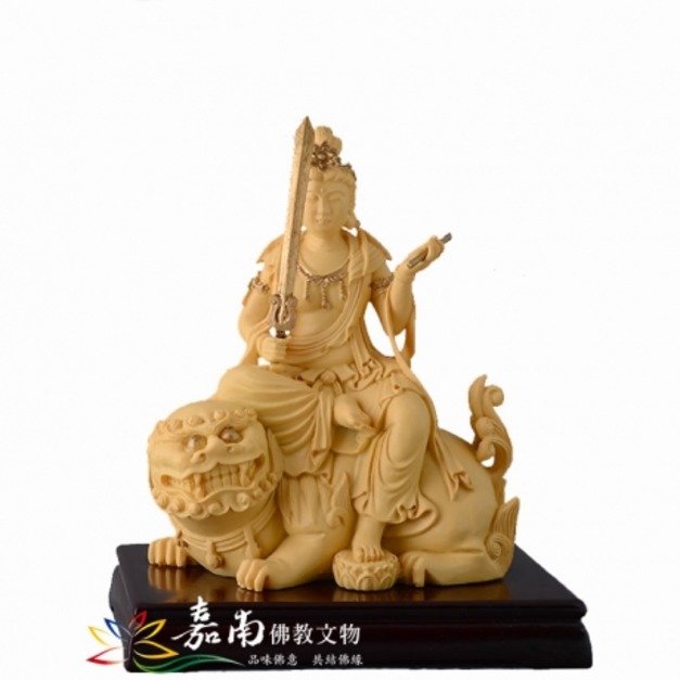 文殊菩薩-原木色金邊波麗佛像(3寸)(底座顏色隨機)