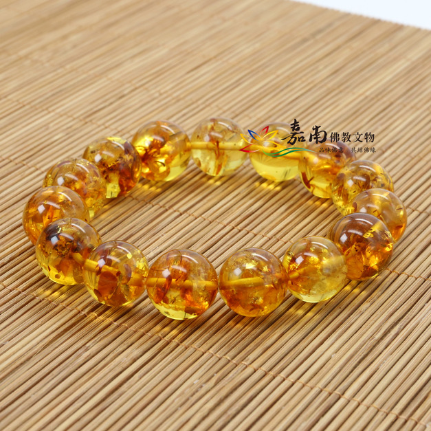 天然金珀手珠(15mm)│修持配戴，祈福，吉祥