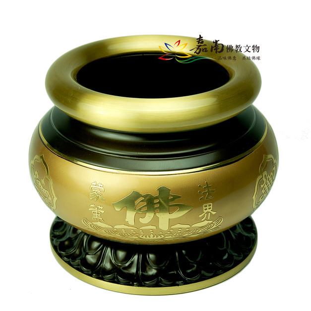 雙色蓮座八吉祥銅爐(4.2寸)
