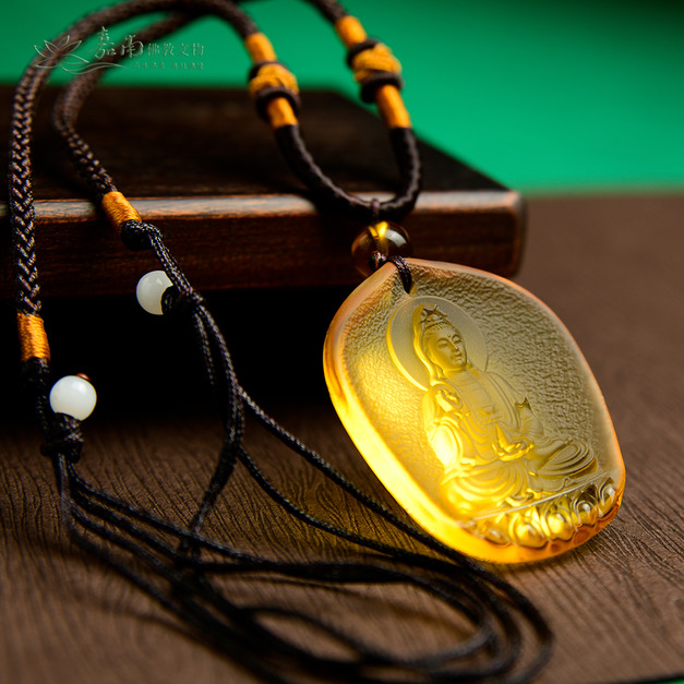 黃琉璃觀世音菩薩項鍊(線繩款式以現貨為準)