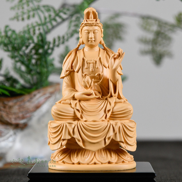 坐姿大勢至菩薩-原木色波麗佛像(3寸)(底座顏色隨機)
