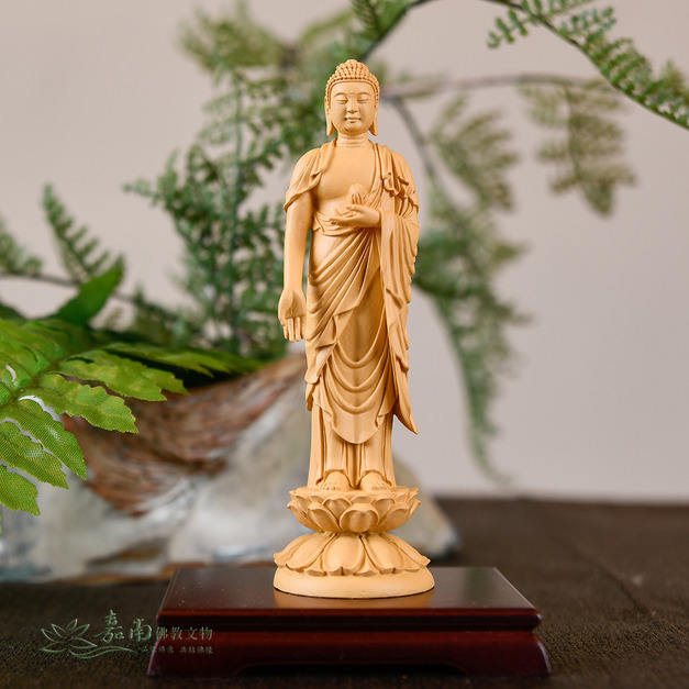 站姿阿彌陀佛-原木色波麗佛像(3寸6)(底座顏色隨機)