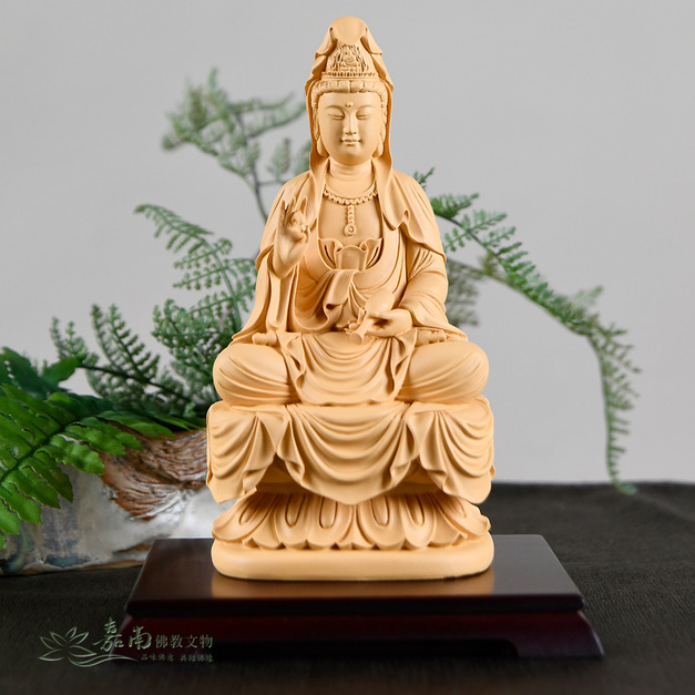 坐姿觀世音菩薩-原木色波麗佛像(6寸4)(底座顏色隨機)