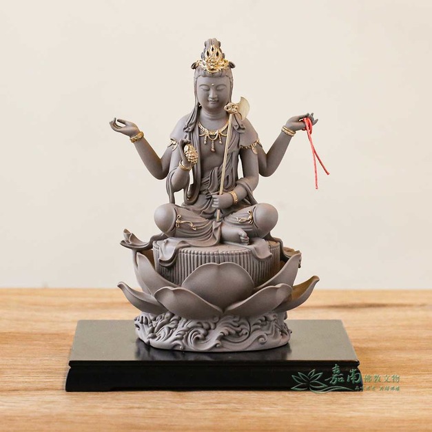 葉衣觀音-6.6寸(石金色)  除疫消災・守護健康｜莊嚴供奉擺件  (底座顏色隨機)