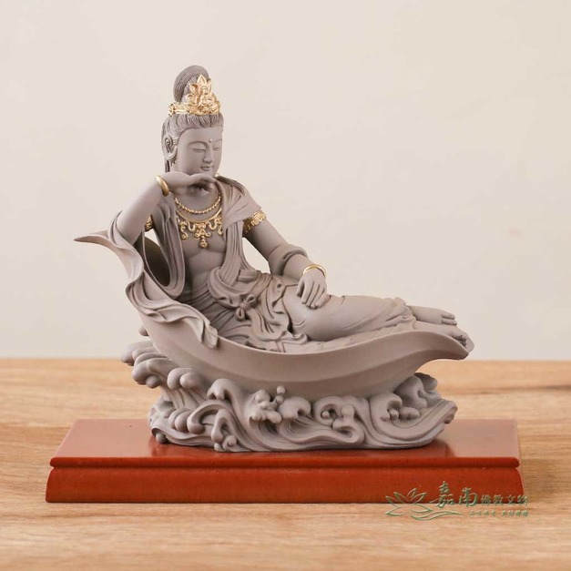 一葉觀音-6.6寸(石金色)  一葉渡世・隨緣護佑｜莊嚴供奉擺件  (底座顏色隨機)