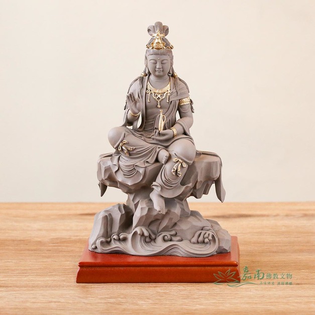 琉璃觀音-6.6寸(石金色)  清光護佑・安定身心｜莊嚴供奉擺件  (底座顏色隨機)