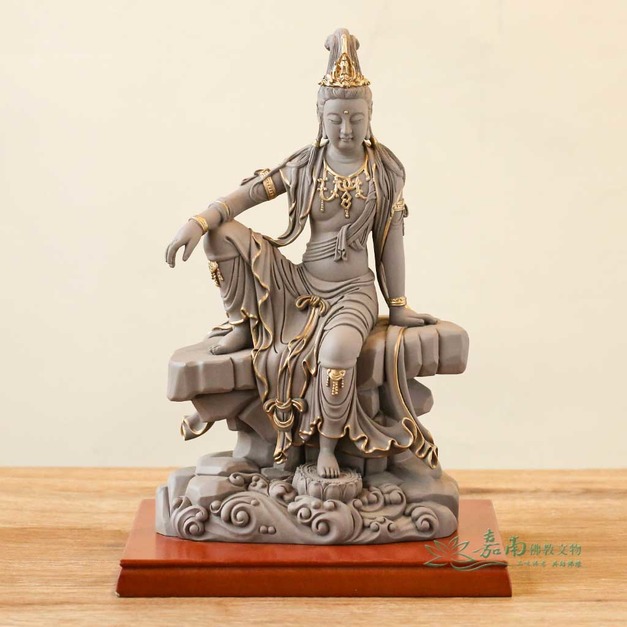 自在觀音-1尺(石金色) 隨緣救度 心境安定｜石金質感描金波麗佛像  (底座顏色隨機)