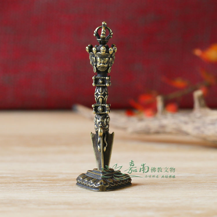 密教 法器 普巴杵 金剛杵 真鍮製 手作 18cm｜美術品
