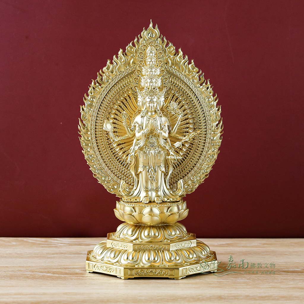 千手觀音-黃銅鍍金佛像(21cm)