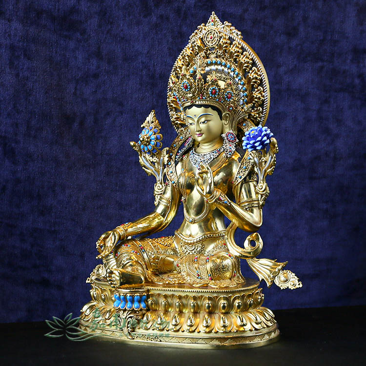 大珍品 貴重 紫銅製 貴石嵌 綠度母像 四臂度母 密宗密教 仏教古美術品 綠度母-精雕鎏金(36cm) | 嘉南佛教文物｜佛像、佛堂設計、台北佛具店