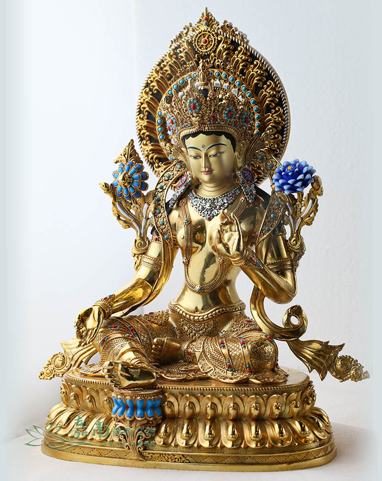 大珍品 貴重 紫銅製 貴石嵌 綠度母像 四臂度母 密宗密教 仏教古美術品 綠度母-精雕鎏金(36cm) | 嘉南佛教文物｜佛像、佛堂設計、台北佛具店