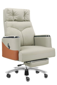 高背半牛皮沙發椅附腳墊 HA主管椅/皮椅