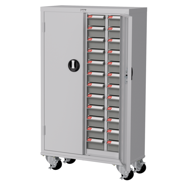 天鋼 移動款加門型零件櫃 TKI-1412-3M 48格 ABS灰色抽屜 附鎖零件櫃 零件箱 附輪分類櫃 五金零件螺絲 玩具樂高收納