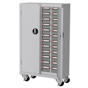 天鋼 移動款加門型零件櫃 TKI-1412-3M 48格 ABS灰色抽屜 附鎖零件櫃 零件箱 附輪分類櫃 五金零件螺絲 玩具樂高收納